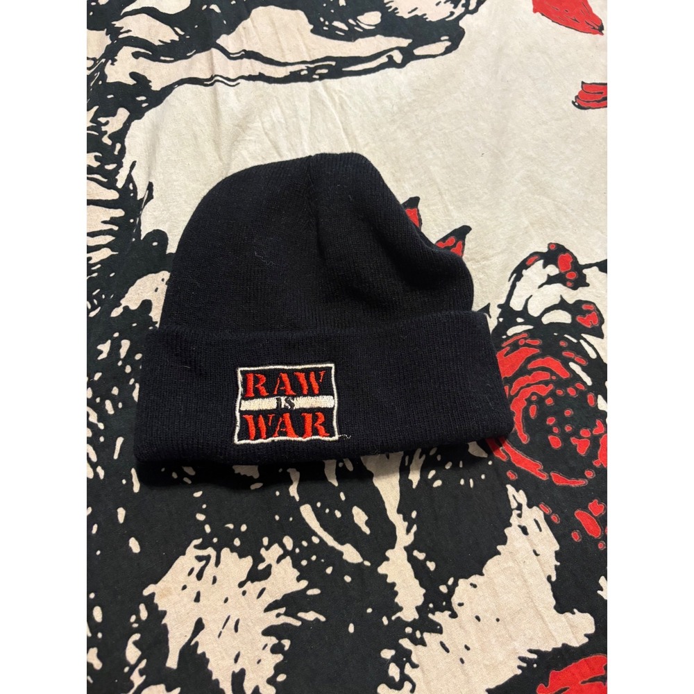 Vintage 1998 WWF Raw Is War Beanie Hat Black Knit Titan Sports Youth Wrestling